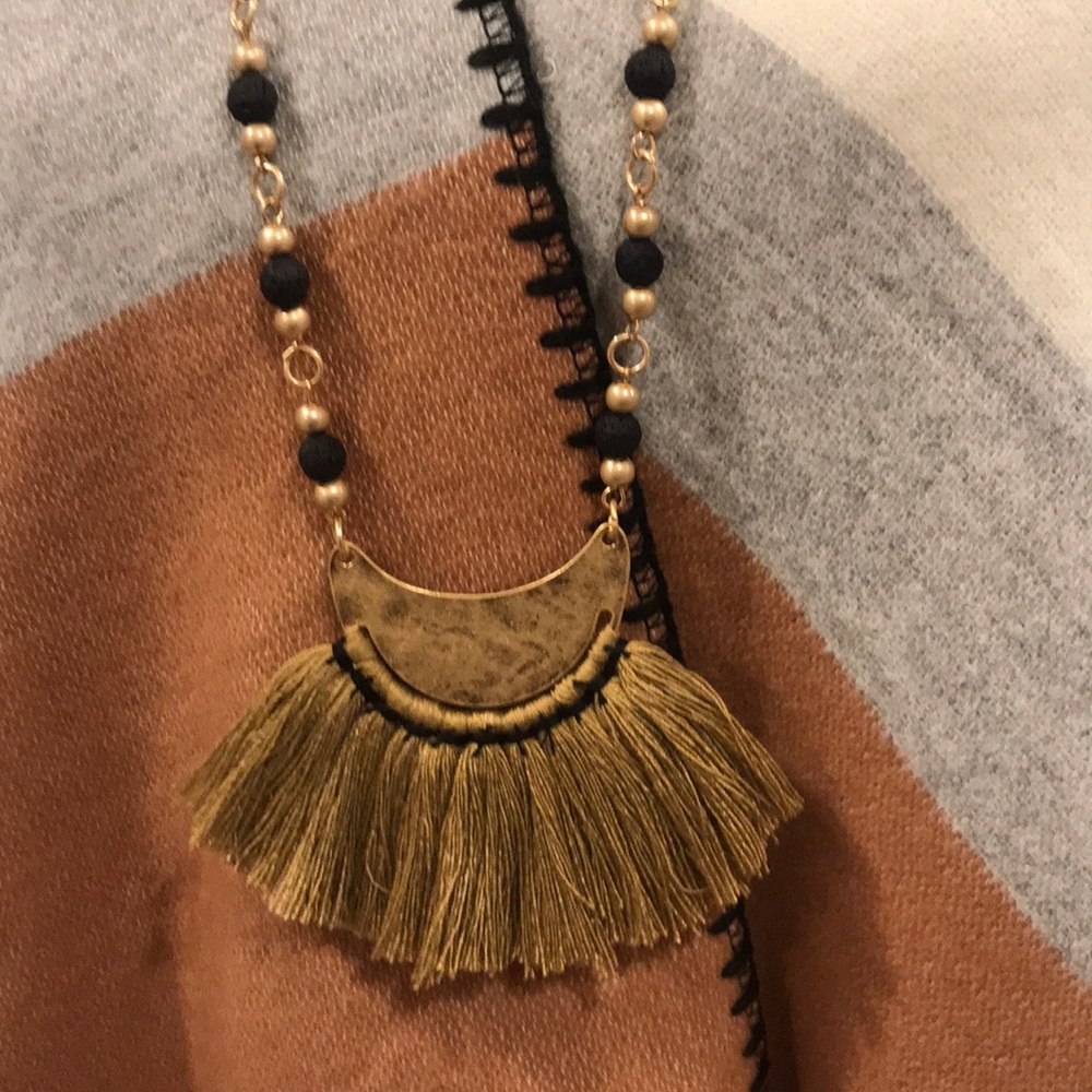 Statement Piece Goldtone & Black Tassel Necklace